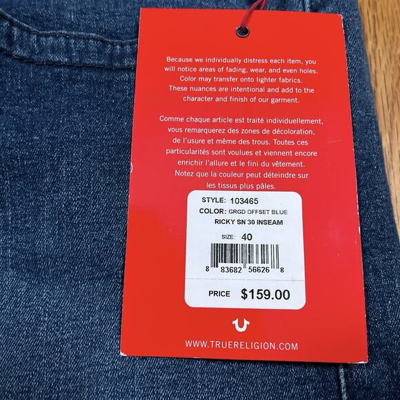 True Religion Ricky Relaxed Straight NWT 40Tag 43x30 SRP 159 Stretch Jeans Denim - Picture 4 of 12